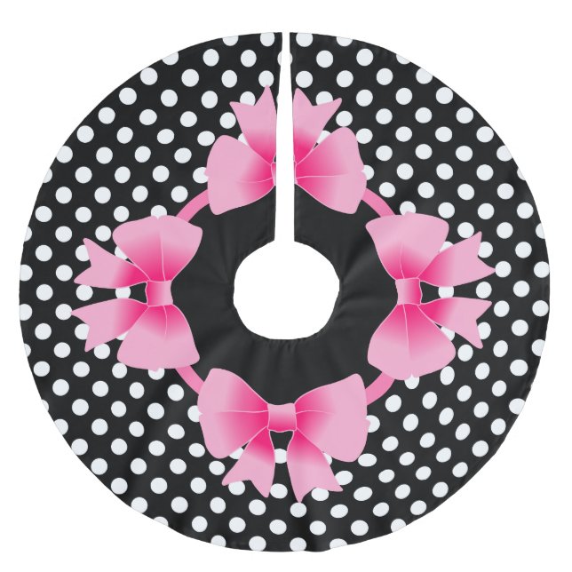Jupon De Sapin En Polyester Brossé Noël Élégant Ruban Rose (Devant)