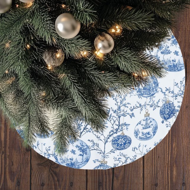 Jupon De Sapin En Polyester Brossé Noël en Chinoiserie Bleue (Créateur téléchargé)