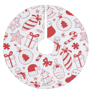Jupon De Sapin En Polyester Brossé Noël fantaisiste rouge et blanc amusant