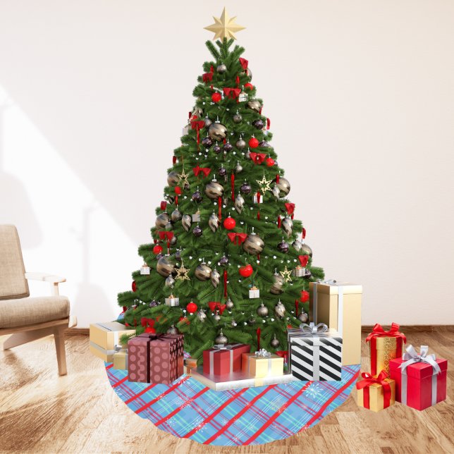 Jupon De Sapin En Polyester Brossé Noël Flocon de Neige Bleu Plaid d'Hiver  (Créateur téléchargé)