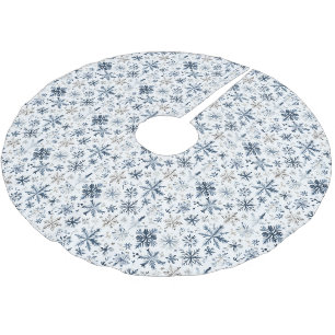 Jupon De Sapin En Polyester Brossé Noël Flocons de Neige Bleus Blancs