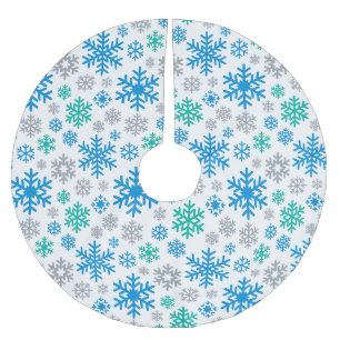 Jupon De Sapin En Polyester Brossé Noël Flocons de Neige Bleus et Argentés Minimalist