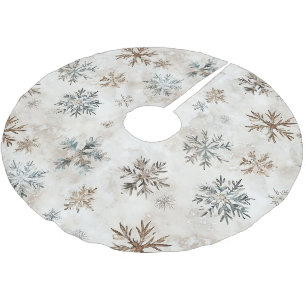 Jupon De Sapin En Polyester Brossé Noël Flocons de Neige Crème Bleu Marron