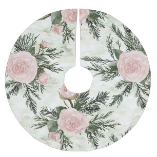 Jupon De Sapin En Polyester Brossé Noël floral Rose