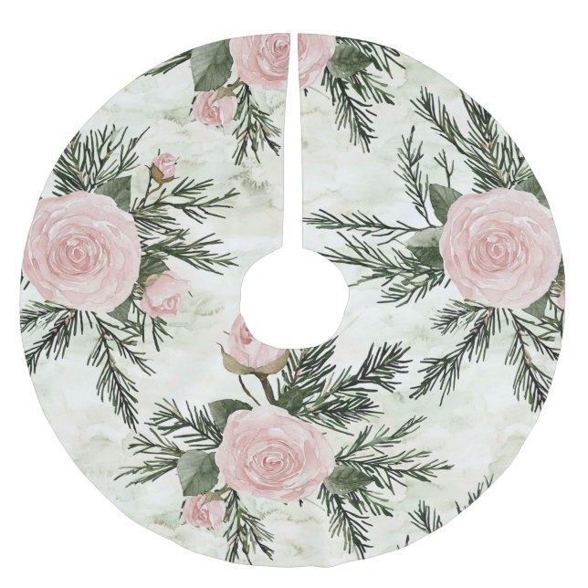 Jupon De Sapin En Polyester Brossé Noël floral Rose (Devant)