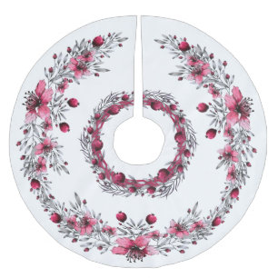 Jupon De Sapin En Polyester Brossé Noël floral rouge et blanc