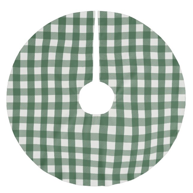 Jupon De Sapin En Polyester Brossé Noël Gingham Vert Blanc (Devant)