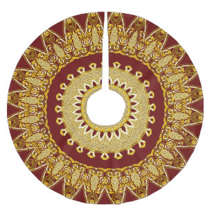 Jupon De Sapin En Polyester Brossé Noël Gold Rouge