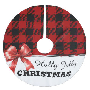 Jupon De Sapin En Polyester Brossé Noël Holly Jolly carreau de buffle aquarelle