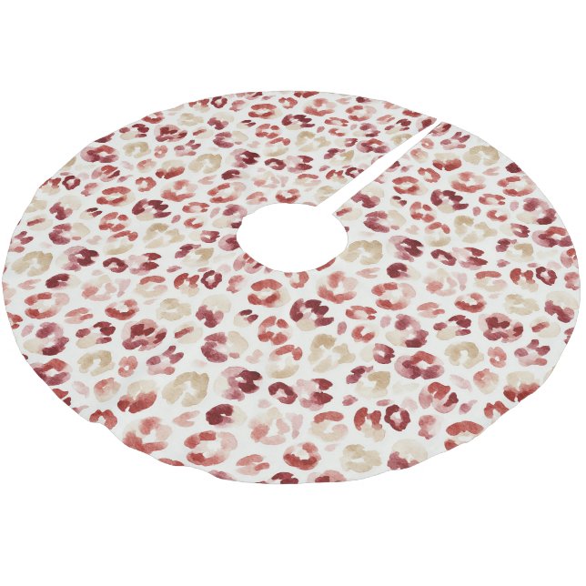 Jupon De Sapin En Polyester Brossé Noël Imprimé Léopard Crème Rouge (Angle)