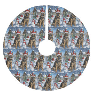Jupon De Sapin En Polyester Brossé Noël Joie de vivre en hiver avec un Berger Alleman