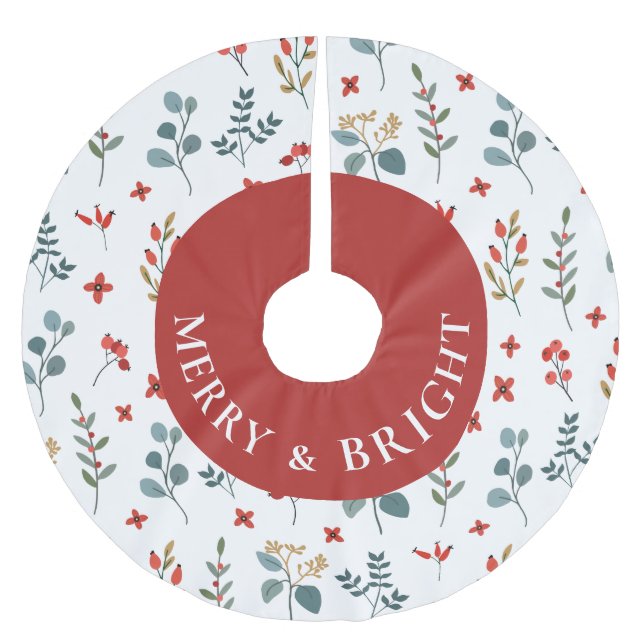 Jupon De Sapin En Polyester Brossé Noël Joyeux & Bright Eucalyptus Berries Floral (Devant)