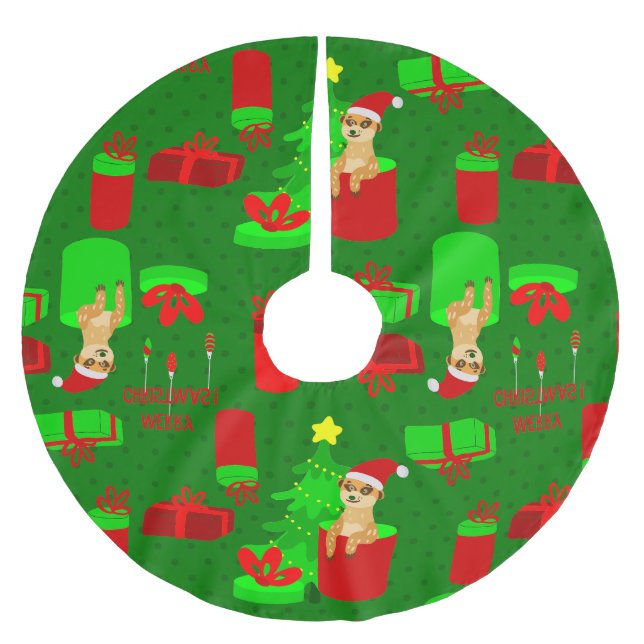 Jupon De Sapin En Polyester Brossé noël meerkat père Noël (Devant)