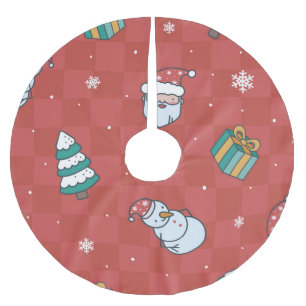 Jupon De Sapin En Polyester Brossé Noël Minimaliste : Design sans couture rouge.