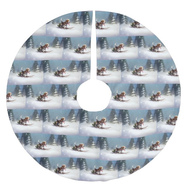 Jupon De Sapin En Polyester Brossé Noël neige hiver Beagle (Devant)