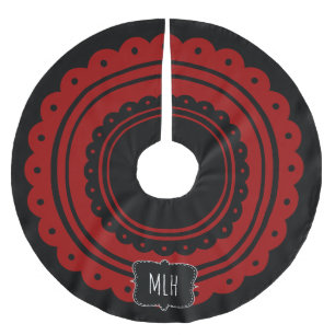 Jupon De Sapin En Polyester Brossé Noël Noir Rouge Cottage Trim Famille Initiale