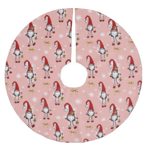 Jupon De Sapin En Polyester Brossé Noël Nordic Gnomes Motif rose