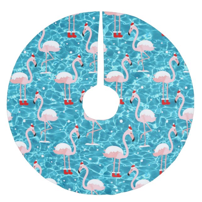 Jupon De Sapin En Polyester Brossé Noël père Noël flamant (Devant)