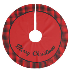 Jupon De Sapin En Polyester Brossé Noël personnalisé à carreaux rouges et noirs