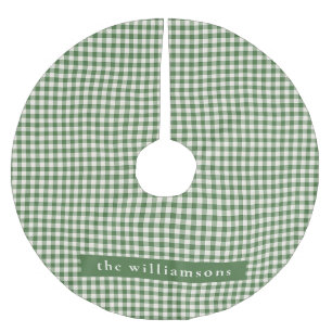 Jupon De Sapin En Polyester Brossé Noël personnalisé avec nom en gingham vert carreau