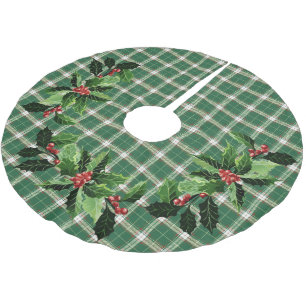 Jupon De Sapin En Polyester Brossé Noël Plaid en écossais vert et blanc