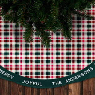 Jupon De Sapin En Polyester Brossé Noël Plaid moderne   Joyeux Joyeux