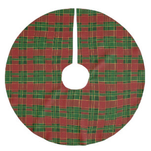 Jupon De Sapin En Polyester Brossé Noël plaid or rouge vert traditionnel élégant