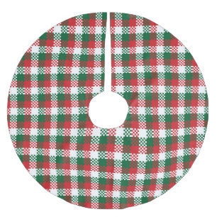 Jupon De Sapin En Polyester Brossé Noël plaid rouge blanc vert motif