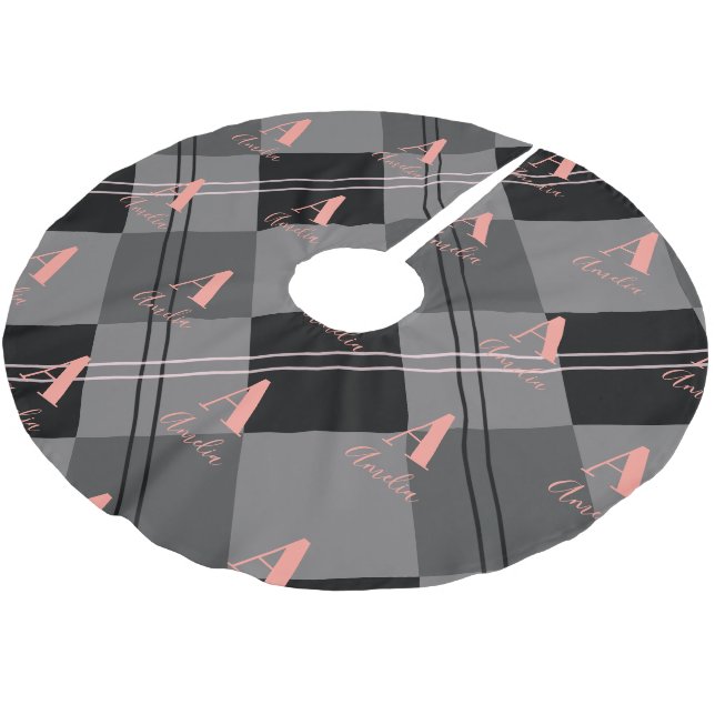Jupon De Sapin En Polyester Brossé Noël Plat Monogramme gris rose noir (Angle)