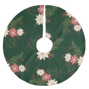 Jupon De Sapin En Polyester Brossé Noël Poinsettia, Pine & Berry Green Holiday