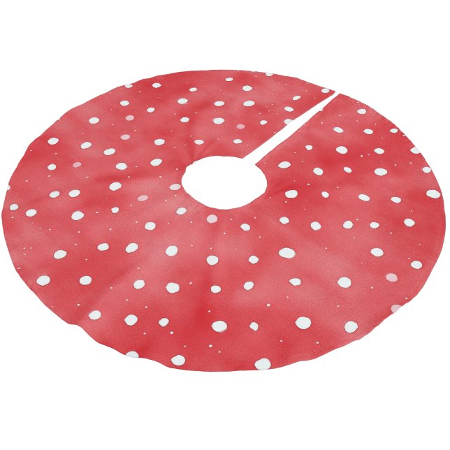 Jupon De Sapin En Polyester Brossé Noël Points Rouges Blancs (Angle)