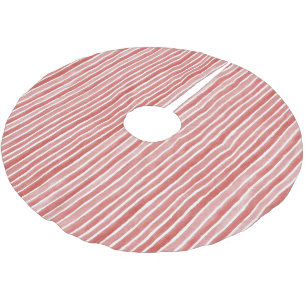 Jupon De Sapin En Polyester Brossé Noël Rayures de Rose Rouge Blanc Canne