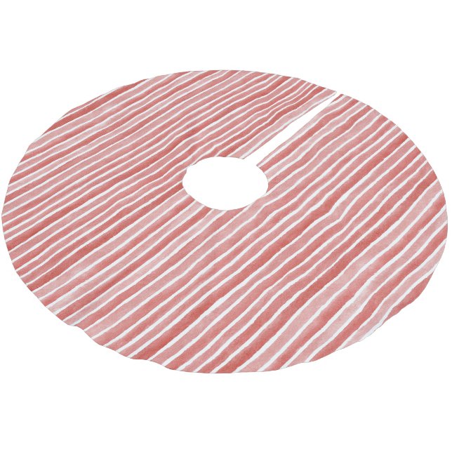 Jupon De Sapin En Polyester Brossé Noël Rayures de Rose Rouge Blanc Canne (Angle)