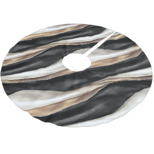 Jupon De Sapin En Polyester Brossé Noël Rayures Or Noir Blanc