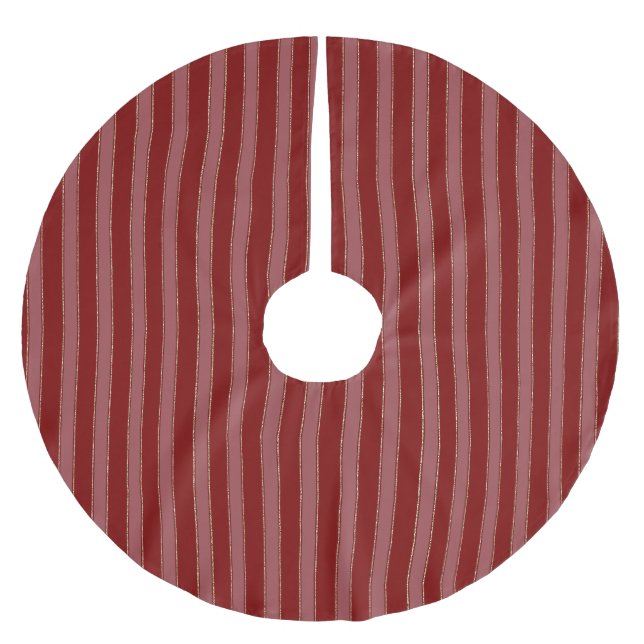 Jupon De Sapin En Polyester Brossé Noël Rayures Rouges Or (Devant)