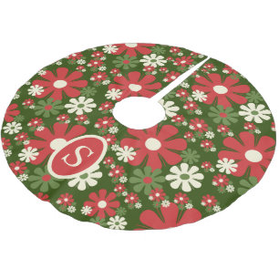 Jupon De Sapin En Polyester Brossé Noël rétro 60s les années 70 Floral avec initial