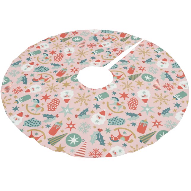 Jupon De Sapin En Polyester Brossé Noël Retro Pastel (Angle)