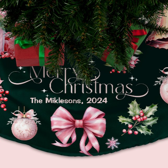 Jupon De Sapin En Polyester Brossé Noël rétro rose (Créateur téléchargé)