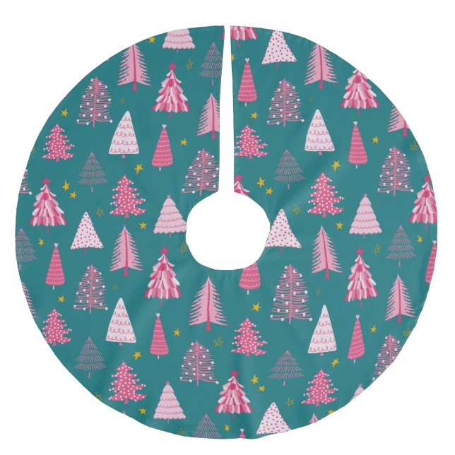 Jupon De Sapin En Polyester Brossé Noël rose et vert moderne (Devant)