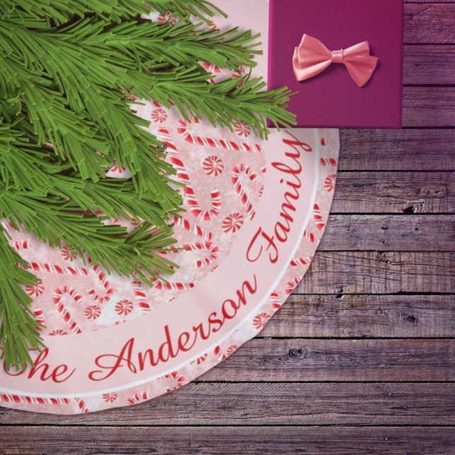 Jupon De Sapin En Polyester Brossé Noël rose sucre de canne (Créateur téléchargé)