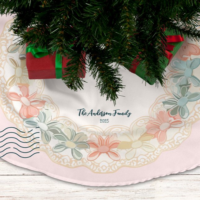 Jupon De Sapin En Polyester Brossé Noël Rose Vert Rétro (Créateur téléchargé)