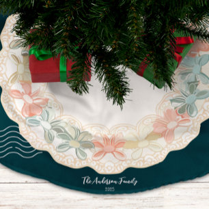 Jupon De Sapin En Polyester Brossé Noël Rose Vert Rétro
