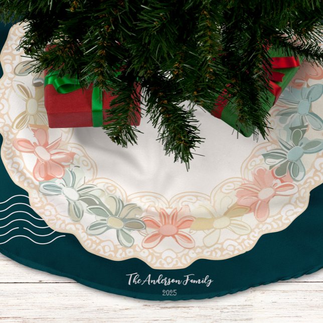 Jupon De Sapin En Polyester Brossé Noël Rose Vert Rétro (Créateur téléchargé)