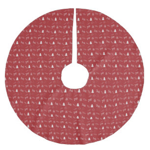 Jupon De Sapin En Polyester Brossé Noël rouge et blanc dessiné à la main