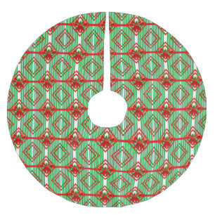 Jupon De Sapin En Polyester Brossé Noël rouge et vert rayé Bow Retro