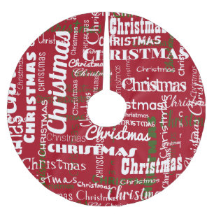 Jupon De Sapin En Polyester Brossé Noël Rouge Vert blanc classique Motif de mot