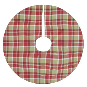 JUPON DE SAPIN EN POLYESTER BROSSÉ NOËL ROUGE & VERT PLAID MOTIF