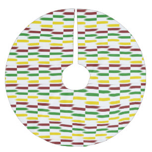 Jupon De Sapin En Polyester Brossé Noël Rouge, Vert, Vivid Gold Stripes sur Blanc
