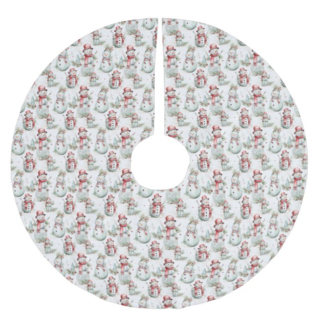 Jupon De Sapin En Polyester Brossé Noël Snowman Motif (Devant)