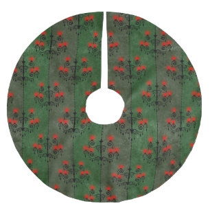 JUPON DE SAPIN EN POLYESTER BROSSÉ NOËL SOMBRE VERT AVEC LUSTRES ROUGES